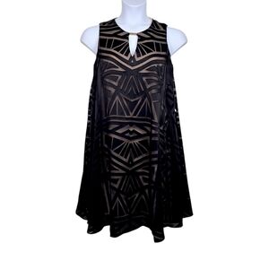 Vince Camuto Womens Sleeveless Black Geometric Burnout Trapeze Dress Size 8 NWT